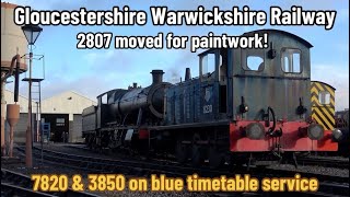 Gloucestershire amp Warwickshire Railway  2807 for NEW paint at Winchcombe  7820 amp 3850 in service [upl. by Kooima]