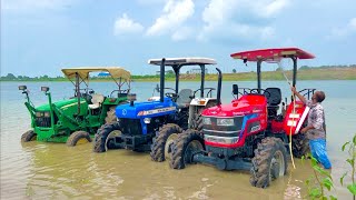 Washing My 4x4 Tractors in Pond with Fun 4wd Mahindra Arjun NOVO 605 New Holland3630 John Deere 5050 [upl. by Anitnatsnok]