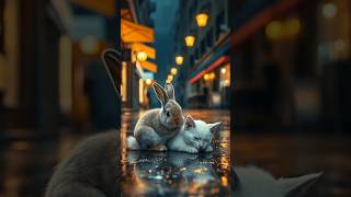 Cute rabbit helps kittenanimalfriendship kitten pets cutespets cuteanimal rabbitadventures [upl. by Erdnassak442]