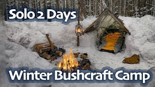 SOLO Two Days WINTER BUSHCRAFT Camp  Shelter in Snowfall  Lavvu Poncho  Spoon Carving [upl. by Huntlee]