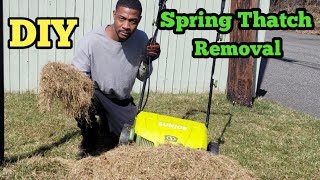 How To Dethatch A Lawn Spring Lawn Dethatching [upl. by Ewald]