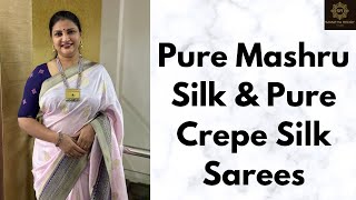 Pure Mashru Silk amp Pure Crepe Silk Sarees  SamathaReddyStudio [upl. by Kreitman]