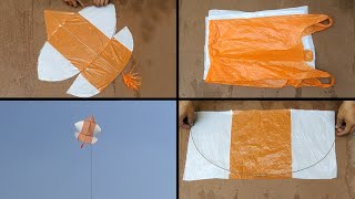 How to make Tukal kite Patang with plastic bag at home with flying test diy with polypropylene bag [upl. by Rivalee]