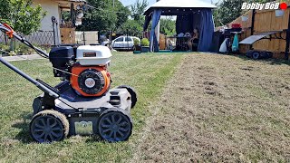 Scot uscatura din gazon cu scarificatorul pe benzina  Lawn scarification [upl. by Pomona]