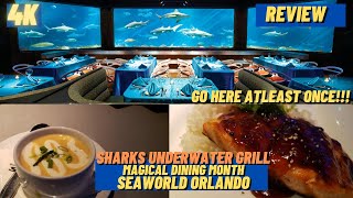 4k Sharks Underwater Grill Review Magical Dining Month SeaWorld Orlando [upl. by Bailey]