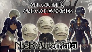 NieR Automata  All OutfitsAccessories and how to get them [upl. by Noreik]