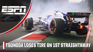 Yuki Tsunoda crashes as Verstappen takes early lead in Mexico  ESPN F1 [upl. by Oremo86]