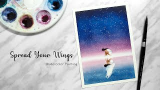 SPREAD YOUR WINGS  Watercolor Galaxy Painting [upl. by Sheley]