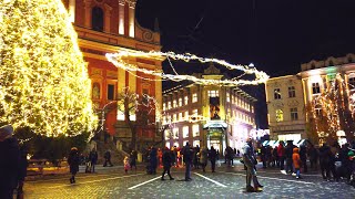 Ljubljana Christmas Lights and New Year Decorations Slovenia  4K Virtual Walk [upl. by Pollitt]