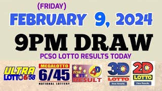 Lotto Result Today 9pm draw February 9 2024 658 645 4D Swertres Ez2 PCSOlotto [upl. by Martineau]