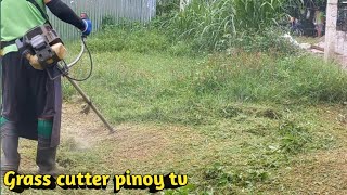 I AM CUTTING THE OVERGROWN WET GRASS AND WEEDS IN UNEVEN YARD [upl. by Assilav]