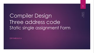 Compiler Design  Three address code Static single assignment Form [upl. by Velasco949]