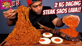 MUKBANG 5 MIE SAMYANG PAKE 2 KG WAGYU SAUS LAVA TERPEDAS [upl. by Berhley965]