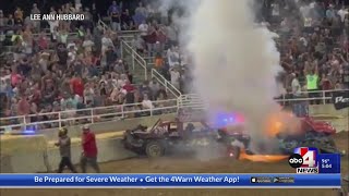 Car bursts into flames at Utah demolition derby [upl. by Eecart]