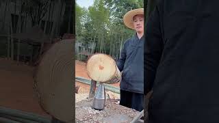 The process of splitting wood with a cracking drill [upl. by Jobey]