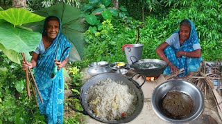 Bengali Style Khuder Vat Recipe With Kochu Shak Bata  Village food [upl. by Aynekat960]