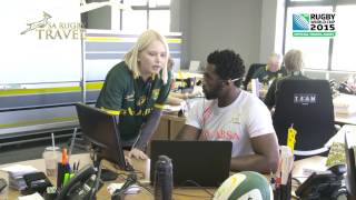 The Springboks get to work at SA Rugby Travels offices [upl. by Brnaba617]