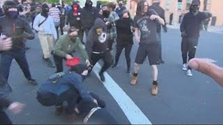 May Day fight between Patriot Prayer and Antifa breaks out in Northeast Portland [upl. by Isabea94]