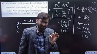 A monoatomic gas at pressure P1 and volume V1 is compressed adiabatically to 18th of its original [upl. by Teri]