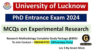 Experimental Research PhD Entrance Exam  University of Lucknow 2024 [upl. by Aihsena]