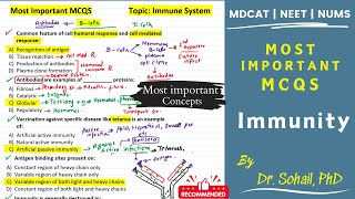 Most Important MCQS on Immunity  MDCAT  NUMS  NEET  PPSC [upl. by Georgiana]