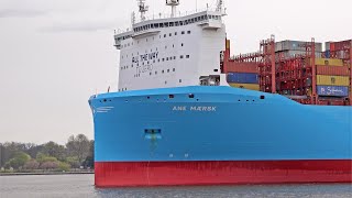 NEW 349m CONTAINER SHIP ANE MAERSK LEAVES THE PORT OF HAMBURG GERMANY  4K SHIPSPOTTING MARCH 2024 [upl. by Chambers959]