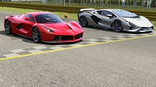 Ferrari LaFerrari vs Lamborghini Sian at Monza Full Course [upl. by Arihsat]