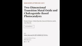 TwoDimensional Transition Metal Oxide and ChalcogenideBased Photocatalysts  RTCLTV [upl. by Josh]