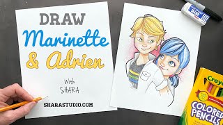 How to draw Marinette and Adrien [upl. by Lenrow867]