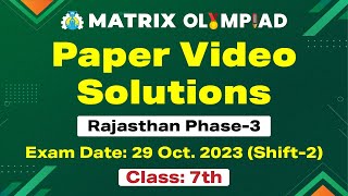 Class 7 Shift 2 Rajasthan Phase 3 Exam Paper Video Solution  October 29 2023 [upl. by Griffith]