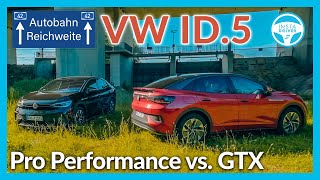 VW ID5  Reale Reichweite und Verbrauch auf der Autobahn  Pro Performance vs GTX [upl. by Kciremed]