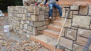 Tennessee Ashlar Stone Walls Project 6040 mix of brown and grey pallets DIY [upl. by Yvehc]