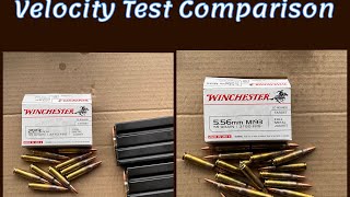 Winchester 55 Grain Ammo Velocity Test Comparison 556mm m193 FMJ vs 223 REM FMJ [upl. by Vitek]