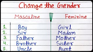 20 Gender Name  Masculine and Feminine  change the gender  opposite gender  male and female [upl. by Rowney]