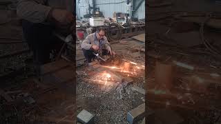 Oxyacetylene cutting flame produced by burning acetylene gas with oxygen to cut metals [upl. by Bencion221]