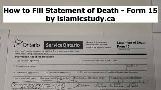 How to Fill Statement of Death Form  15  Ontario  Canada [upl. by Yehs]