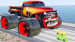 Crazy Escape From The Giant Pickup Truck Cars Monsters Eater VS Lightning McQueen Beamng Drive 334 [upl. by Nea]