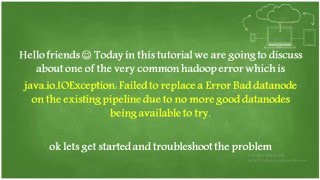 Hadoop Error  Failed to replace a Error Bad datanode [upl. by Yaeger328]