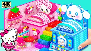 💙 Cinnamoroll VS My Melody 🎀 Build Hello Kitty House with Pink VS Blue Bedroom  DIY Miniature House [upl. by Valoniah650]