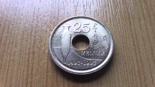 Melilla from 1497 to 1997  Spain 25 PTAS coin in HD [upl. by Thom]