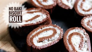 NoBake Biscuit Roll  Biscuit Swiss Roll using Marie Biscuit Fireless Recipe [upl. by Hsuk]