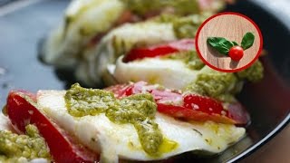 Ensalada Caprese con Pesto de Albahaca Italiano  Tomate y Mozzarella  Recetas para adelgazar [upl. by Asihtal315]