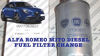 13JTD multijet diesel fuel filter change Alfa romeo mito fiat punto dobolo How to  service [upl. by Julita]