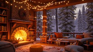 Cozy Winter Porch Ambience in Snowy Forest  Crackling Fireplace Sounds for Relaxation ❄️ [upl. by Kingsly104]