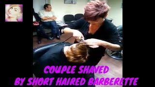 SHAVED COUPLE barberette shaves Penny completely bald and then her husband tooka seat [upl. by Weinstock]