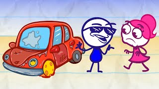 Pencilmate amp Pencilmiss 🚗 DRIVE amp FUN 🚗 CARS Compilation 🏍Cartoons  Animation  Pencilmation [upl. by Billy446]