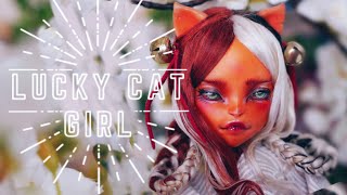 MAKING A LUCKY CAT GIRL  Maneki Neko custom doll  Monster High Doll Repaint  etellan [upl. by Nwahsud]