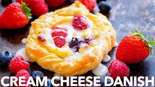 Cream Cheese Danish Pastry Recipe with Berries amp Lemon Glaze [upl. by Kcira]