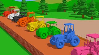 Wooden Elevator and Tractor Jumps straight to the Paint tank  Colorful Vehicles [upl. by Eelinnej]