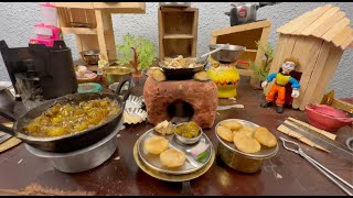 Mini Aloo Sabji Puri and Halwa  food minifood minikitchen foodie mini streetfood [upl. by Gentilis]